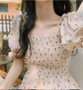 Square Collar Floral Chiffon Dress